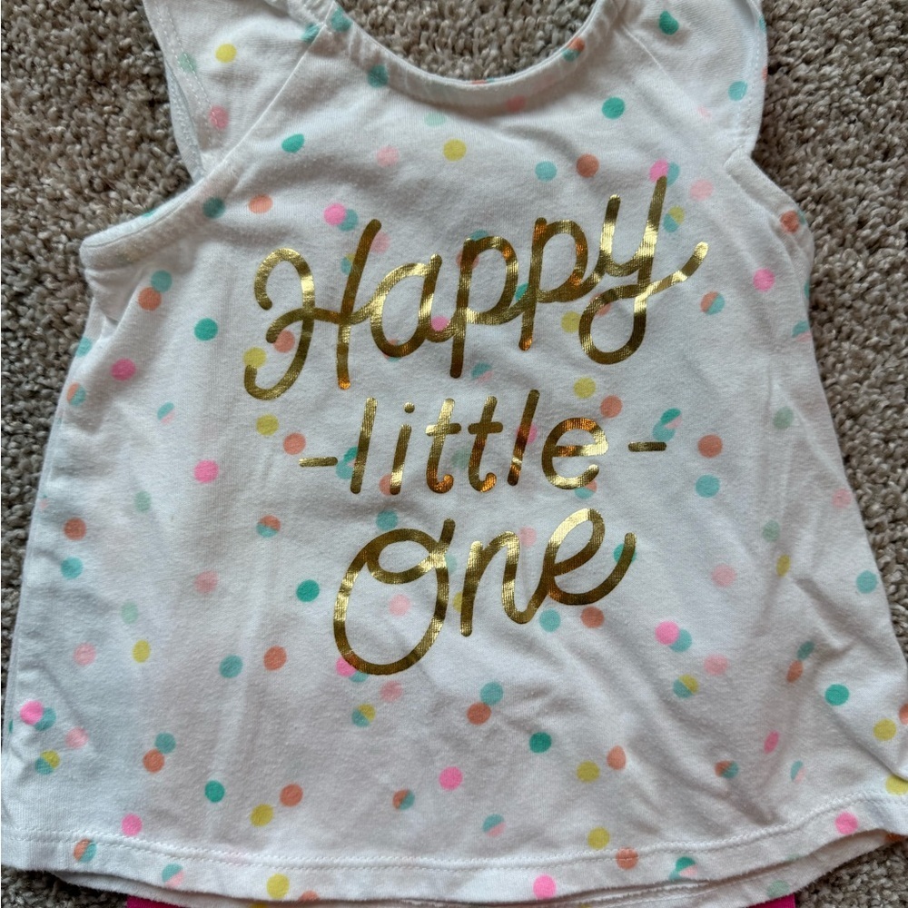 Baby Girl outfit Polka dot graphic Tanktop & Pink Leggings Set – Size 12 Months - Picture 6 of 7